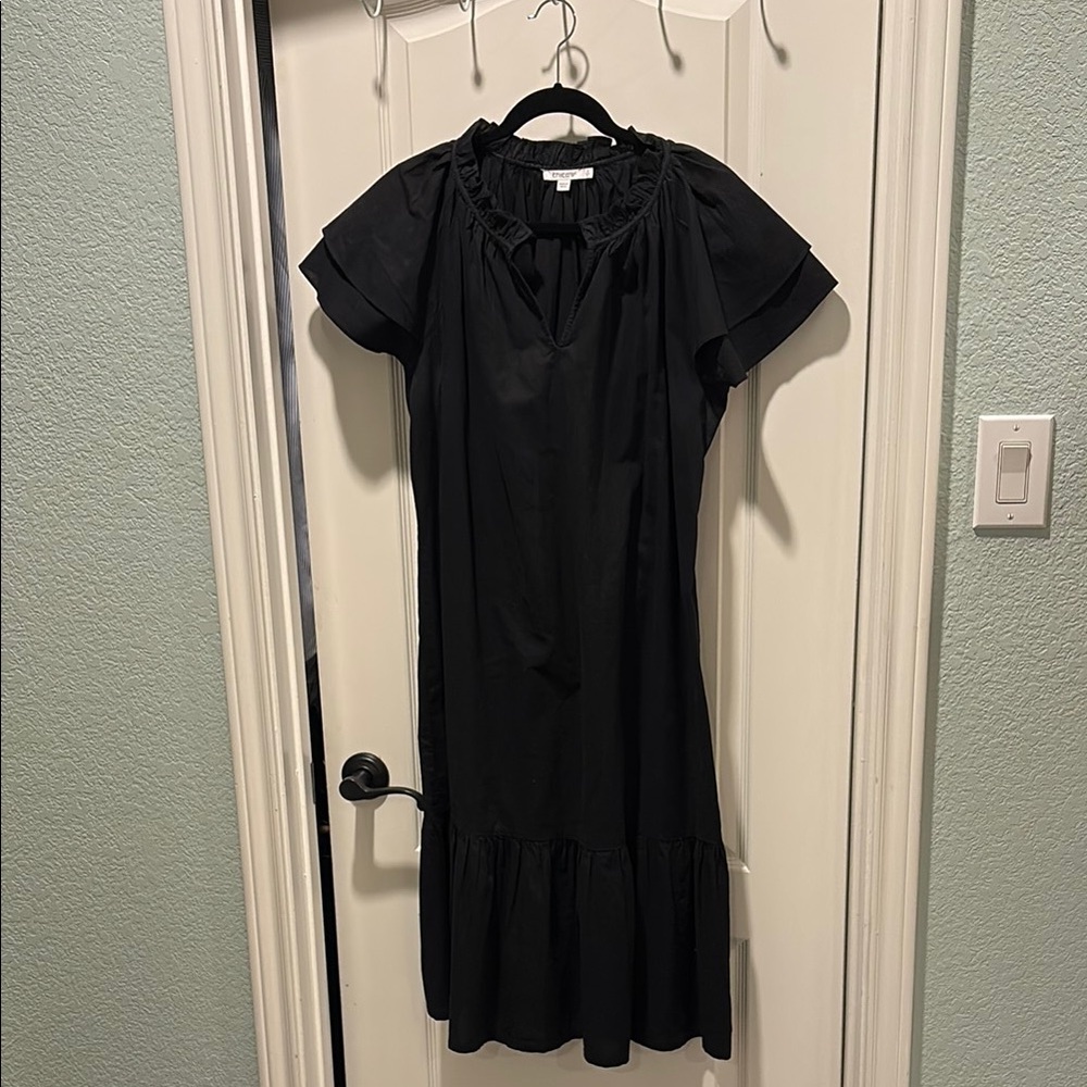 Chico's Black Cotton Midi Dress with Flutter Sleeves